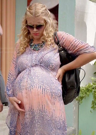 Laurie's peach and purple printed maxi maternity dress on Cougar Town