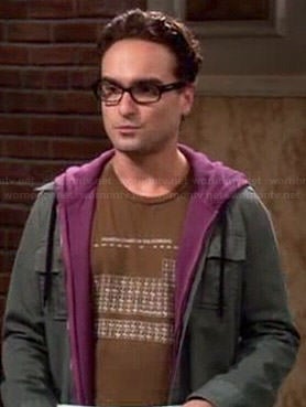 Leonards brown periodic table t-shirt on The Big Bang Theory