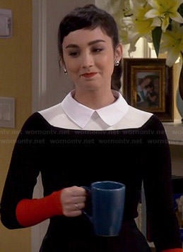 Mandy's black and red collared colorblock sweater on Last Man Standing