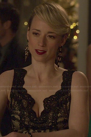 Margaux's black lace v-neck dress on Revenge