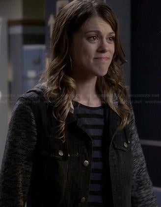 Paige's black denim jacket with grey sleeves on Pretty Little Liars