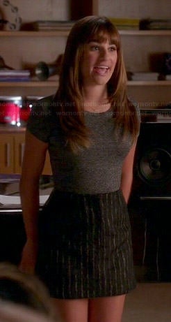 Rachel's grey t-shirt and striped skirt on Glee
