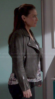 Regina's grey suede moto jacket on Switched at Birth