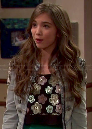 Riley's floral sequin top and denim military jacket on Girl Meets World