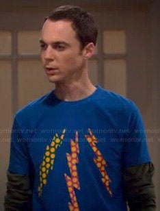 Sheldon's blue polka dot lightning bolt shirt on The Big Bang Theory