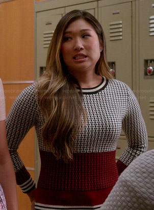 Tina's black, white and red geometric print sweater on Glee