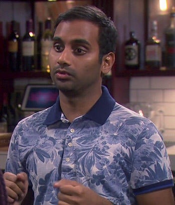 Tom's blue floral polo shirt on Parks and Recreation