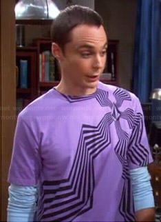 Sheldon's purple zig zag stripe tee on The Big Bang Theory