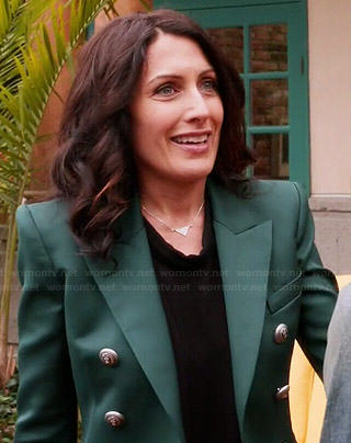 Abby's green double breasted blazer on Girlfriends Guide to Divorce