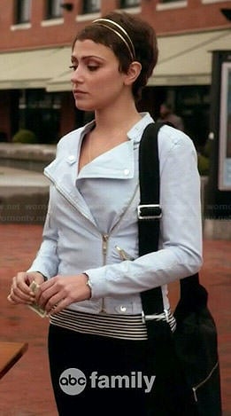 April's baby blue moto jacket on Chasing Life