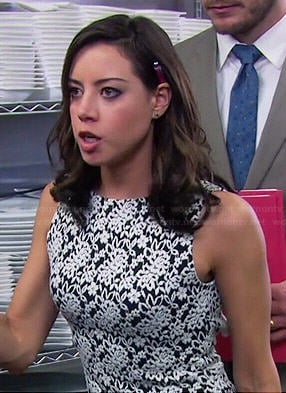 April's black and white lace dress with open back on Parks and Recreation