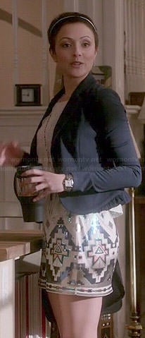 April's sequin mini skirt and ruffled trim blazer on Chasing Life