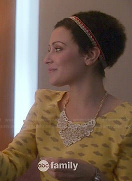 April's yellow cloud print top on Chasing Life