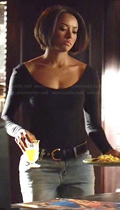 Bonnie's black scoop back top on The Vampire Diaries