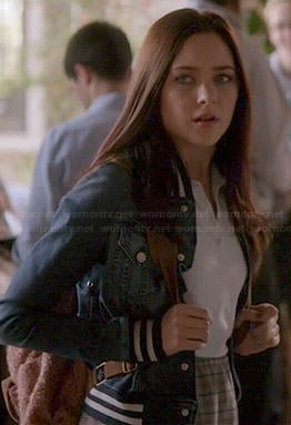 Brenna's denim bomber jacket on Chasing Life
