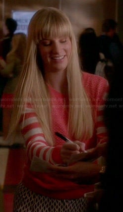 Brittany's pink sweater with striped sleeves on Glee