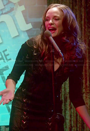 Caitlin's black beaded mini dress on The Flash