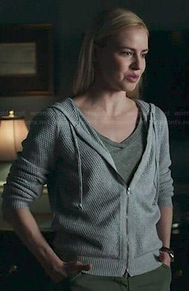 Cassandra's grey mesh hoodie on 12 Monkeys