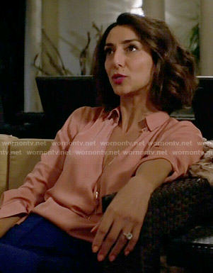 Delia's pink cowl neck blouse on Girlfriends Guide to Divorce