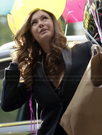 Elena's black jacket with leather collar on The Vampire Diaries