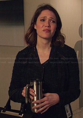 Erin's blue tweed jacket with leather trim on Red Band Society