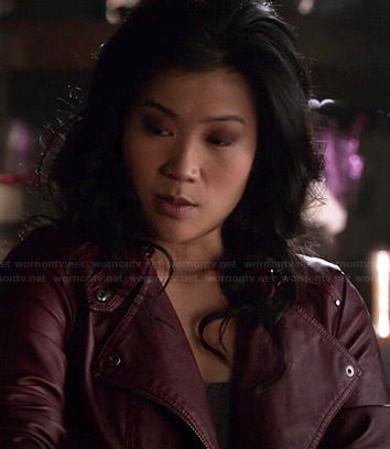 Happy's red leather jacket on Scorpion