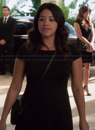 Jane's black polka dot cap sleeve dress on Jane the Virgin