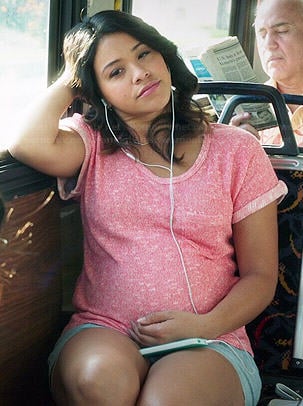 Jane's coral pink textured tee on Jane the Virgin