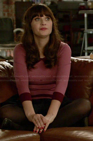 Jess's purple peter pan collared sweater on New Girl