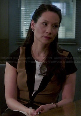 Joan's brown colorblock dress on Elementary