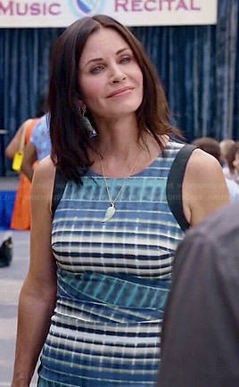 Jules's blue printed front dress on Cougar Town