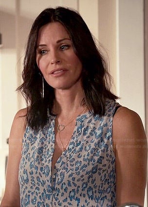 Jules's grey and blue leopard print top on Cougar Town