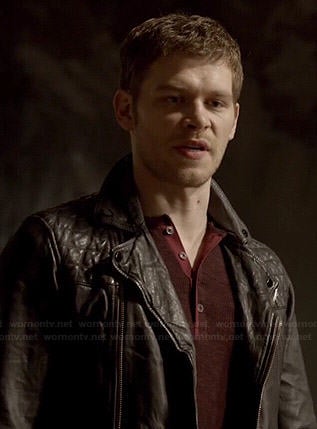 Klaus's red henley tee and leather jacket on The Originals