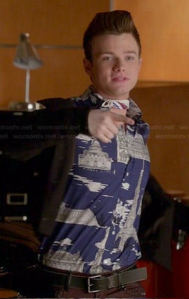 Kurt's blue Eiffel Tower print shirt on Glee