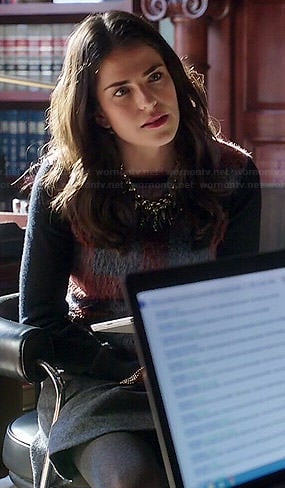 Laurel's fluffy plaid front sweater on How to Get Away with Murder