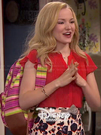 Liv's red pintucked blouse and floral skirt on Liv and Maddie