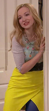 Liv's yellow textured wrap skirt and floral top on Liv and Maddie