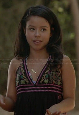 Mariana's black embroidered romper on The Fosters