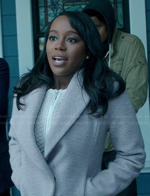 Michaela's pink asymmetric jacket on How to Get Away with Murder