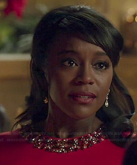 Michaela's red beaded neck dress on How to Get Away with Murder