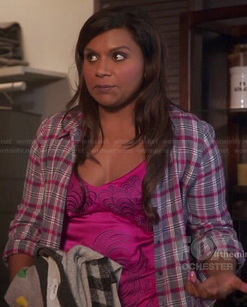 Mindy's grey and pink plaid shirt and pink chemise on The Mindy Project