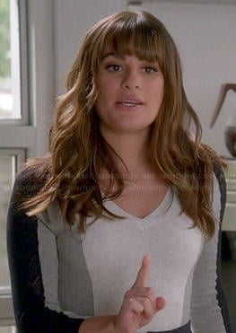Rachel's grey colorblock sweater with mesh sleeves on Glee