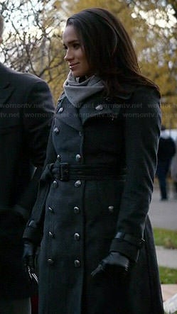 Rachel's long grey coat on Suits