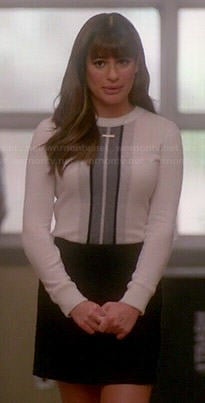 Rachel's white sweater with grey front stripe on Glee