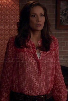 Regina's red printed blouse on Switched at Birth