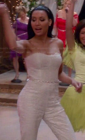 Santana's white lace strapless jumpsuit on Glee