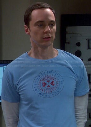 Sheldon's blue Kryptonian Translator tee on The Big Bang Theory