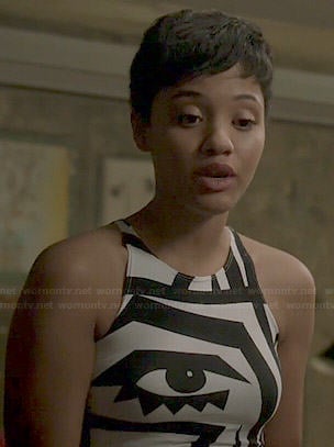 Sophia's black and white eye crop top on Eye Candy