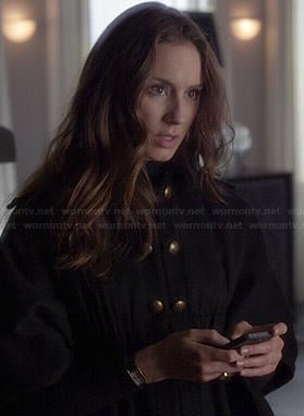 Spencer's black cape with gold buttons on Pretty Little Liars