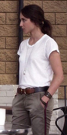Spencer's white t-shirt and trousers with side stripe on Pretty Little Liars